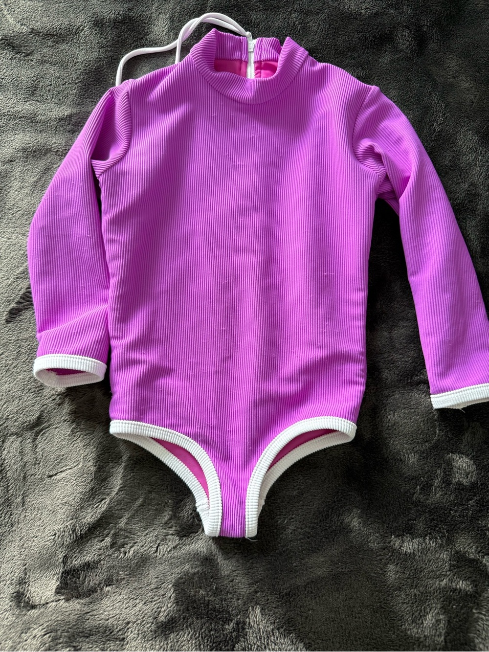 LainSnow Kids Long-Sleeve One-Piece Rashguard in Neon Purple with White Trim